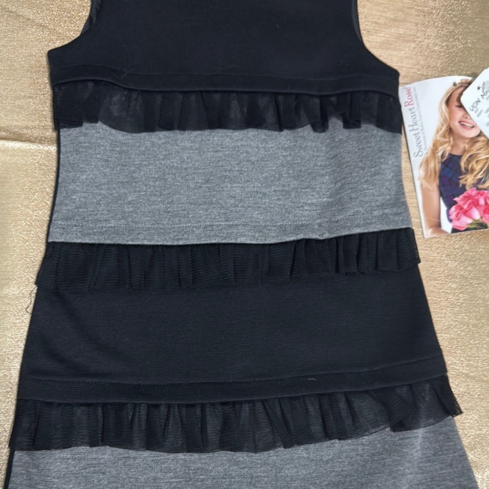 NWT Sweet Heart Rose Size 3 Gray Sleeveless Dress with Ruffle Accents